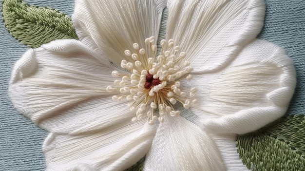 haftowany kwiat na kanwie